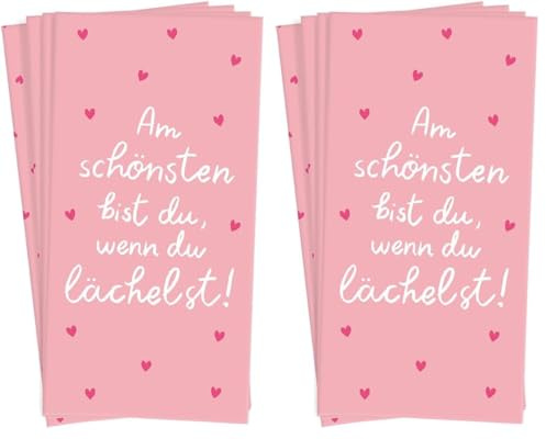 Grafik Werkstatt Taschentücher mit Spruch | Geschenkidee | 10 Stück | Am schönsten bist du, wenn du lächelst (Packung mit 2)
