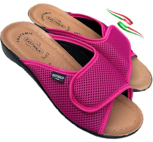 Ciabatte donna sanitarie leggere a strappo pianta anatomica comoda fondo SOFT ciabattina PRIMULA vegan friendly made in italy (fucsia, Sistema Taglie Calzature EU, Adulto, Donna, Numero, Media, 36)