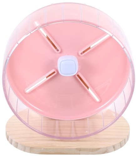 Kichvoe Hamster Laufrad Geräuschlos 20cm Pink mit Stabilem Holzständer Leises Igel und Chinchilla Laufrad für Kleintierkäfig