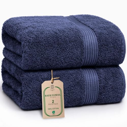 HomeBurg Luxe set med 2 badhanddukar – stora, mjuka och absorberande, hållbara, skonsamma mot huden, maskintvättbara, 65×137 cm, Marinblå
