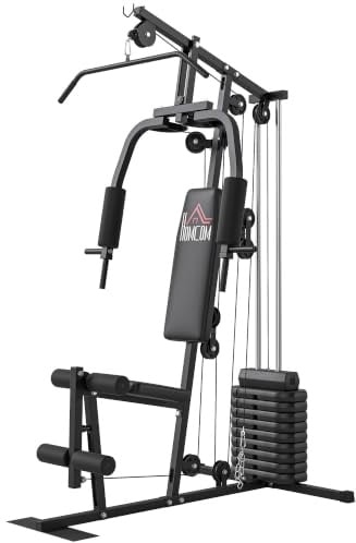 HOMCOM Kraftstation, Fitnessgerät mit 9 Gewichtsplatten à 5 kg, insgesamt 45 kg, Ganzkörpertraining – 200 x 135 x 103 cm
