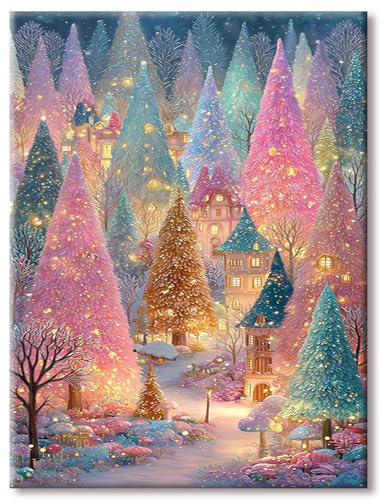 Diamond Painting Erwachsene 30x40cm 5D Diamant Painting Bilder Kreativ Set für Erwachsene DIY Diamond-Painting Mosaik Bastelset Geeignet Als Geschenk zur Entspannung und Wanddeko (Bunte Baumdorf)