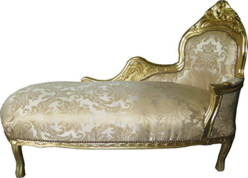 Casa Padrino Barock Chaiselongue Creme Gold Muster/Gold - Recamiere Liege Barock Möbel