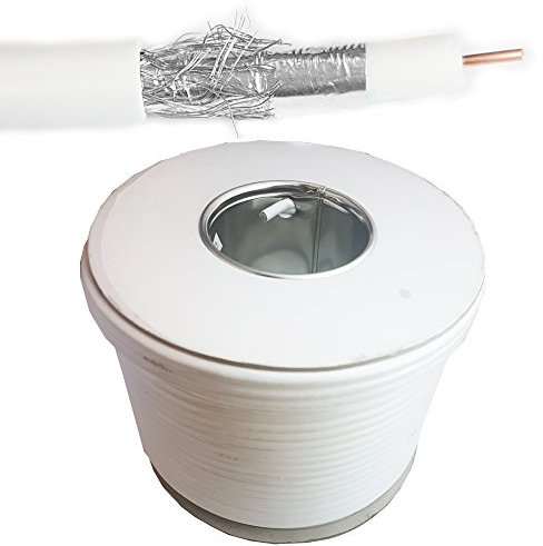 50m White External/Outdoor Coaxial/Coax RG6 Aerial Cable – Shielded Sat/Satellite Freeview TV CCS Core & PVC Jacket Wire - Loops