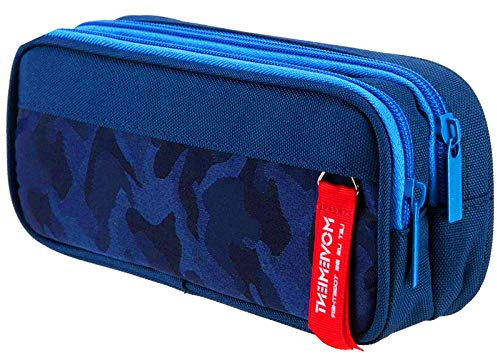 TOYESS Large Pencil Case for Boys and Girls, Lightweight Triple Pockets Pencil Cases with Big Compartments for School Stationary, Camouflage Blue