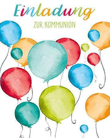 KE - Bunte Einladungskarten zur Kommunion im 5er Set für Jungen & Mädchen - Inklusive Innentext & Umschläge - DIN C6 Format - Motiv: Bunte Ballons