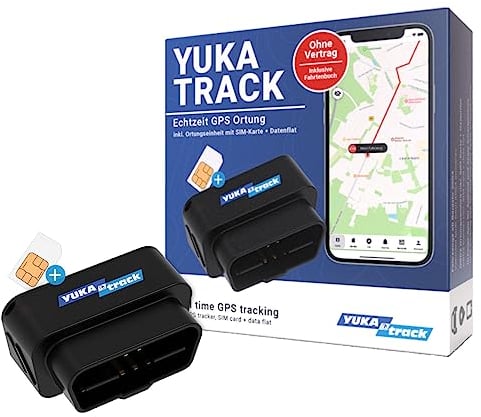 YUKAtrack Elektronisches Fahrtenbuch, Finanzamtkonform, OBD2 Stecker inkl. 12 Monate Lizenz mit SIM Karte und Datenflat, Europaweite LIVE GPS Ortung, Ohne ABO, Auto, LKW, Transporter