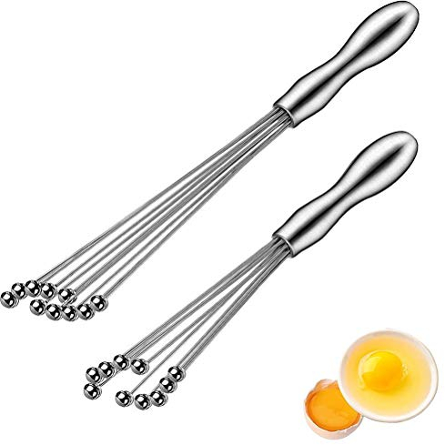 Hosuho 2Pcs Mini Whisk Mixer, Stainless Steel Balls 10 Inch and 12 Inch Whisk Manual Whisk Mixer Kitchen Baking Tools