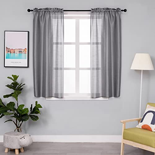 GIRASOLE HOME Coppia Tende Filtranti in Tessuto Simil Seta Tinta Unita Tenda Faux Silk per Soggiorno Camera e Interni 2 Pannelli con Tasca (70x145cm, Grigio)