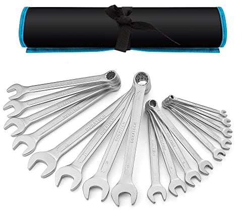 DURATECH Juego de llaves combinadas de carraca de 17 piezas, juego de llaves de carraca de boca abierta, métricas, 6-22mm, 12 puntas, con bolsa de almacenamiento