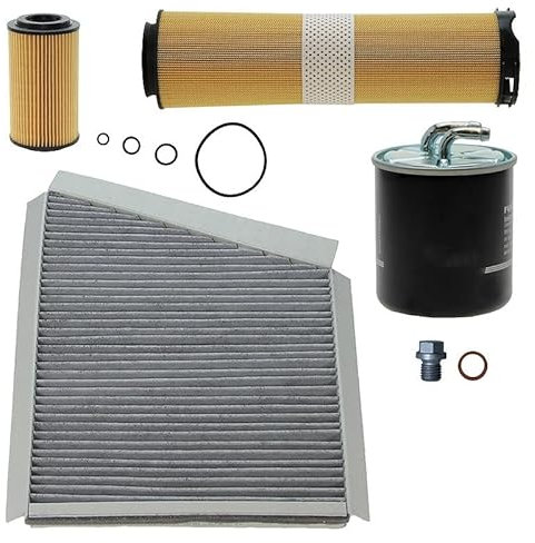 ATEC Germany Inspektionspaket Filterset mit 1x Luftfilter, 1x Innenraumfilter (Pollenfilter) mit Aktivkohle, 1x Ölfilter, 1x Kraftstofffilter, Kompatibel mit MERCEDES E-Klasse (W211) (S211)