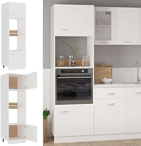homiuse Mikrowellenumbauschrank Weiß 60x57x207 cm Holz KüChenschrank KüChenunterschrank Unterschrank KüChe Kitchen Cabinet Kleine KüChenschräNke Einzeln Ofenschrank GeschirrspüLer Schrank 4 Regale