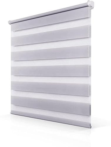 My home store Zebra Roller Blinds - Day and Night Blinds Double Layer Fabric - Child Safety East-Fit Curtains Translucent & Opaque Vision For Home Window Shades (Grey, 184x165cm)