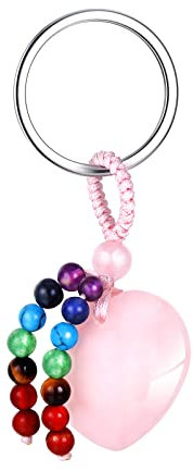 Dochais Porte-Clés Cœur, Porte-Clés En Œil De Tigre Naturel, Porte-Clés En Cristal En Forme De Cœur, 7 Chakra Guérison Pierre Précieuse,Bijoux Keychain,Porte-Clés (Style 1)
