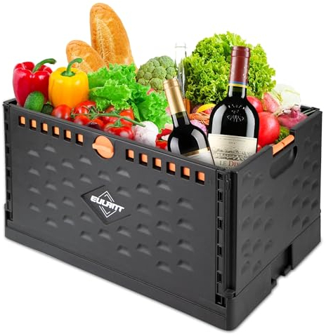 EULANT Faltbare Aufbewahrungsbox für Einkaufstrolley, Stapelbare Boxen für die Lagerung zu Hause und im Büro, Kunststoff Korb,Capacity 60L