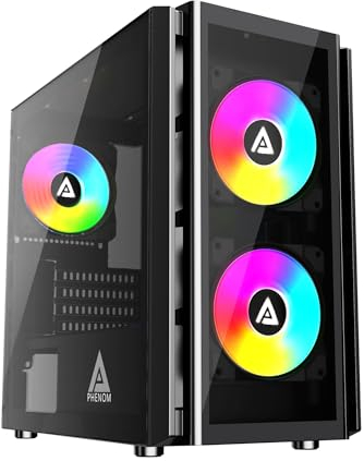 Apevia PHENOM-BK Phenom Micro ATX Gaming PC Case w/ 3x 120mm ARGB Fans, 366 RGB Light Modes, 2x Tempered Glass Panels, Front Panel Airflow Vents, Magnetic Dust Filters, 2x USB3.0, HD Audio Port, Black