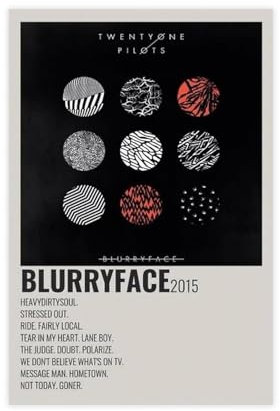 Sänger Twenty Poster One & Pilots Blurryface Album Cover Leinwand Poster Wandkunst Dekor Druck Bild Gemälde für Wohnzimmer Schlafzimmer Dekoration ungerahmt 30 x 45 cm