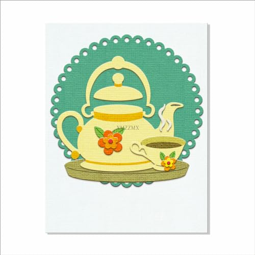 XMZZMX Teapot Suit Metal Cutting Dies for Card Making, Paper Embossing Die Cuts Kit Templates, Storage Pockets Supplies, Photo Frame Album DIY Scrapbooking Stencils Sets