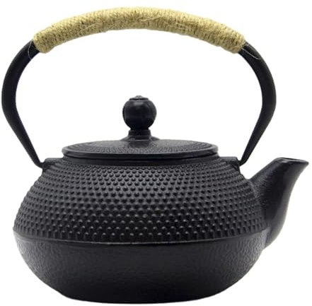 SECHUDO Japanese Tetsubin Cast Iron Teapot Tea Kettle pot with Stainless Steel Infuser for Stovetop Safe Coated with Enameled Interior (Black, 27.1oz)
