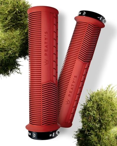 Peaty's Monarch Grips Fahrradgriffe - Pilz Fahrrad Lenkergriffe, Fahrradgriffe Ergonomisch für Komfort, Fahrrad und MTB Griffe, Fahrradlenker Griffe für Mountainbike, Scooter - Dünn 30-32 mm, Rot