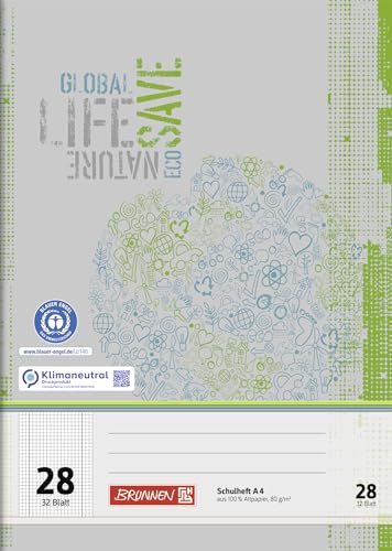 BRUNNEN Schulheft A4 Lineatur 27, 32 Blatt Recyclingpapier