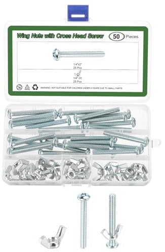 sourcing map 25 Set Screw Bolts Kit with Wing Nut, Carbon Steel 1/4-20 Hand Tighten Wing Nuts with 1/4x2 Cross Head Screw for Machinery Electronic Equipment, White