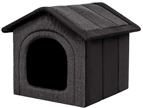 Hundehöhle Hundehütte Hundebett Hundebox - Graphit + Schwarz - R3: 46 x 52 x 53 cm - Indoor/Outdoor Katzenhütte Hundehaus Hundestrandkorb Hundekorb