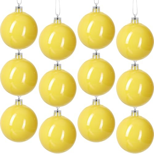 12 Stück 8 cm gelbe Weihnachtskugeln, Weihnachtsbaumschmuck, Weihnachtsbaumanhänger, glänzende Kugeln, Set für Weihnachtsbaum, Kranz, Girlande, Dekorationen (gelb)