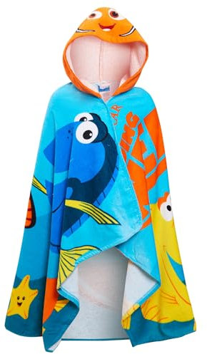 Disney Toalla con capucha de Buscando a Nemo, 100% algodón, para niños, poncho, playa, toalla de baño, azul, Talla única