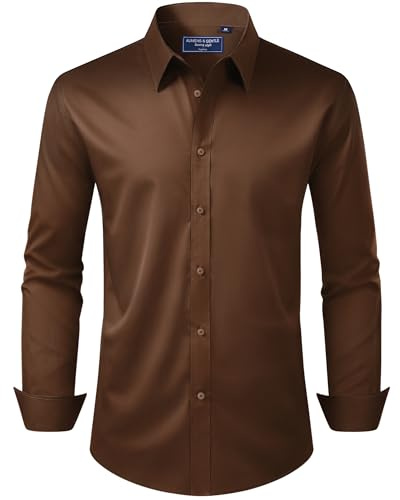 Alimens & Gentle Men's Dress Shirt Regular Fit Stretch Stain Shield Long Sleeve Solid Business Wedding Button Down Shirts