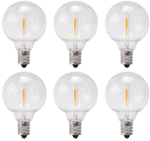 Asyduey 6 StüCk G40 Led Licht GlüHbirnen, E12 Schraube Sockel Bruchsichere LED Globe Licht GlüHbirnen für Solar Lichter Ketten Warmweiß