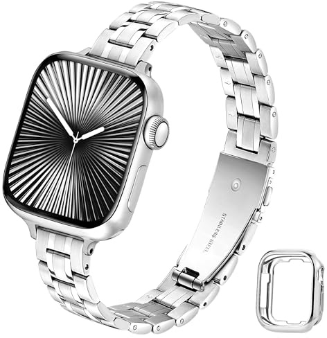 Light House Metal Strap with Soft Case Compatible with Apple Watch Series 11/10 46mm 42mm, Adjustable Stainless Steel Replacement Apple Watch Strap, Fashion Design for Women Men, Gold/Silver/Rose Gold