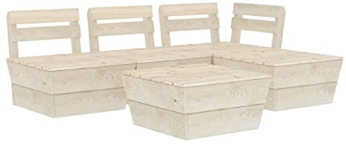 Teravane 5-TLG Garten-Paletten-Lounge-Set | Fichtenholz imprägniert wetterfest | Sitzgruppe mit Tisch | Terrassenmöbel für Balkon und Garten