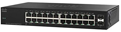 Cisco SG112-24 Unmanaged Switch mit 24 Compact-Gigabit-Ethernet-Ports (GbE) plus 2 Gigabit-Ethernet Combo Mini-GBIC SFP, eingeschränkter lebenslanger Schutz (SG110-24-EU)