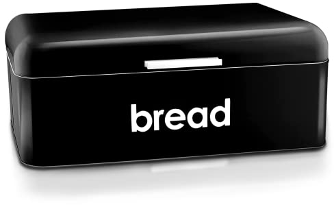 Denny International Retro Style Steel Bread Bin Kitchen Food Loaf Storage In 3 colours (Black)