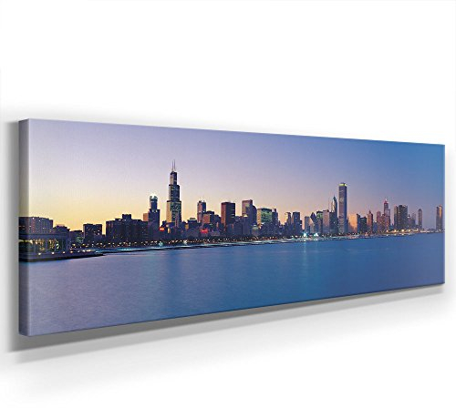 Jack Dyrell - Chicago USA - XXL 150x50cm, Leinwand auf Echtholzrahmen aufgespannt, UV-stabil und wasserfest, Kunstdruck für Büro oder Wohnzimmer, XXL Deko Bild abstrakt FineArtPrint Wandbild