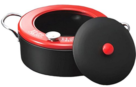 Comolife Mehrzweck-Fritteuse aus Eisen, antihaftbeschichtet, Farbe: Schwarz x Rot, Größe: 32 x 24 x 13 cm, hergestellt in Japan