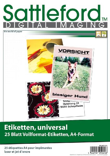 Sattleford Adress Etiketten: 25 Etiketten A4 210x297 mm für Laser/Inkjet (Drucker Klebeetiketten, Einmachetiketten, Kleber)
