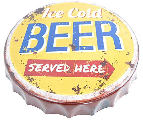 Clever-Deko Plaque en tôle XXL en forme de capsule avec bouchon de couronne Ice Cold Beer Served Here - Plaque rétro pour bière, maison, bar, hobby, cave garage