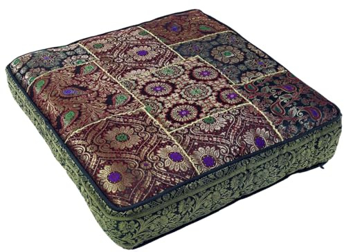 GURU SHOP Orientalisches Patchwork Kissen 40 cm, Sitzkissen, braun | Hochwertiger Brokatstoff, 100% Viskose, Reißverschluss, vielseitig einsetzbar, ideal für gemütliche Entspannungsecken