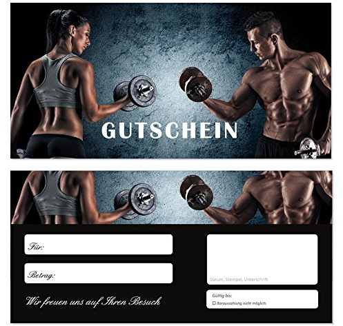 10 Stück Geschenkgutscheine (Fitness-708) Gutscheine Gutscheinkarten für Bereiche wie Kraftsport Gesundheit Wellness Sportstudio