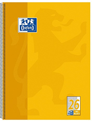 Oxford 100050356 Collegeblock, A4+, kariert/weißer Rand, 80 Blatt, 90 g/m²Optik Paper, 20er-Pack, gelb