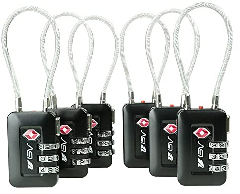 TSA akzeptiertes Gepäck-Reiseschloss, Set-Your-Own Zahlenschloss für Schule, Fitnessstudio, Gepäck, Koffer, Gepäckschlösser, Aktenschränke, Werkzeugkasten, Koffer, Schwarz, 6 Pack, 6 Stück