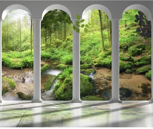 decomonkey Fototapete selbstklebend Wald Natur 343x256 cm XL Selbstklebende Tapeten Wand Fototapeten Tapete Wandtapete klebend Klebefolie Wandtapeten Architektur Baum