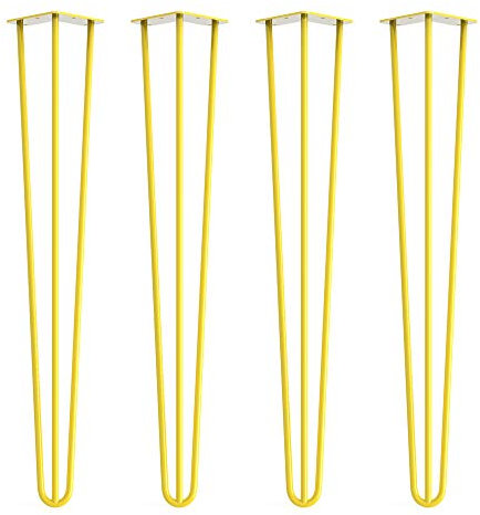 4 x Hairpin Legs from DT IRONCRAFT - 71cm 3 Rod / 10mm, Yellow Colour with Floor Protector Feet & Screws - Standard Desk, Dining Table Legs