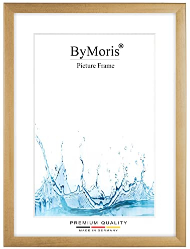 ByMoris Bilderrahmen nach Maß 50 x 70 cm in Gold gewischt mit Antireflex-Acrylglas, Poster Puzzle Portrait Foto Holz Rahmen