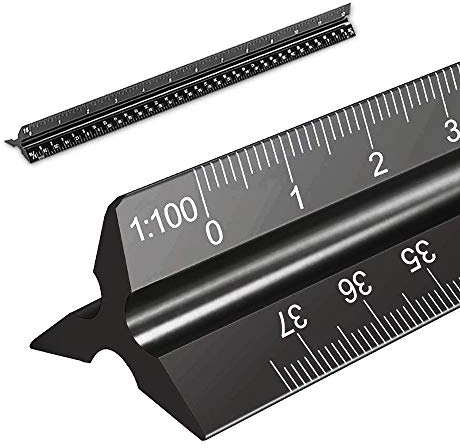 Maßstab Lineal Dreikantmaßstab Maßstab für Architekten,Matrix 30 cm solides Aluminium Lineal: 1:100, 1:200, 1:250, 1:300, 1:400, 1:500 (schwarz, 1 stück)