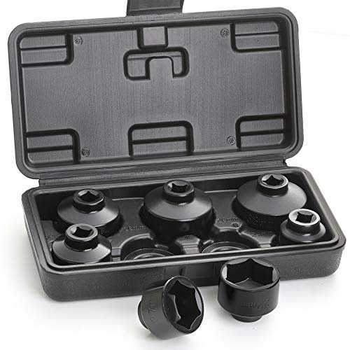 Hromee Fuel Filter Cap Removal Tool 7 Pieces Low Profile Oil Canister Socket Set 24mm 27mm, 29mm, 30mm, 32mm, 36mm and 38mm