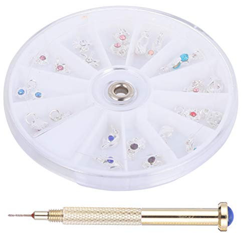 Minkissy Nail Art Dangle Charms, 24Pcs Nail Jewelry Rings with Nail Piercing Tool Hand Drill Nail Charm Pendant for Nail Art Supplies