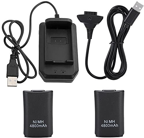 Cotchear Double 4800mAh Rechargeable Battery Pack + USB Charger Cable Pack + Charging Base for Xbox 360 Controller - Black